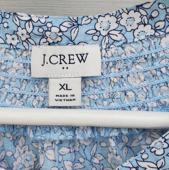 J.Crew Factory Linen-Blend Puffy-Sleeve Button-Down Blue Floral Blouse Size XL - Picture 4 of 7